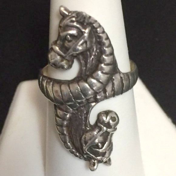 Vintage Sterling Silver Double Horse HeadRing